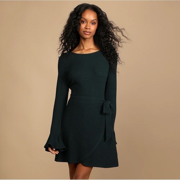 LULU’S Favorite Tune Black Faux Wrap Sweater Dress - Picture 2 of 3
